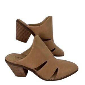Lucky Brand Tan Cutout Suede Mule Heels